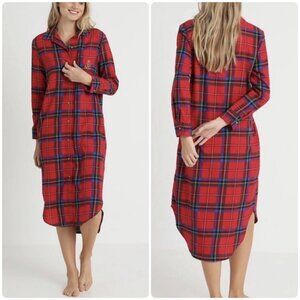 Lauren Ralph Lauren Christmas Plaid Long Sleep Shirt Womens XL Red Fleece Logo